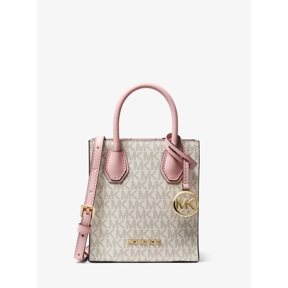 MICHAEL KORS MERCER Extra Small Shopper Logo Canvas & Leather Crossbody NWT $348 - Picture 10 of 12